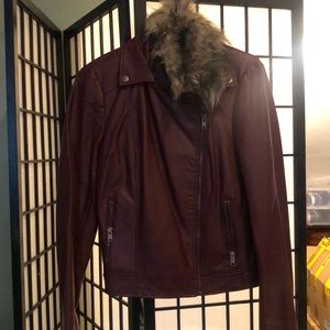 Forever 21 Faux Leather Maroon Fur Collar Jacket - Lightly Worn
